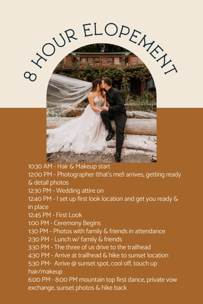 8 hour elopement timeline example with text.