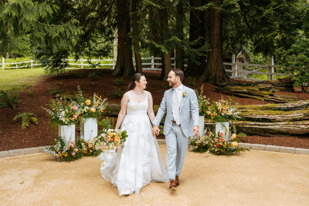 Candid wedding photography of couple at Chateau Lill in Woodinville, Washington.