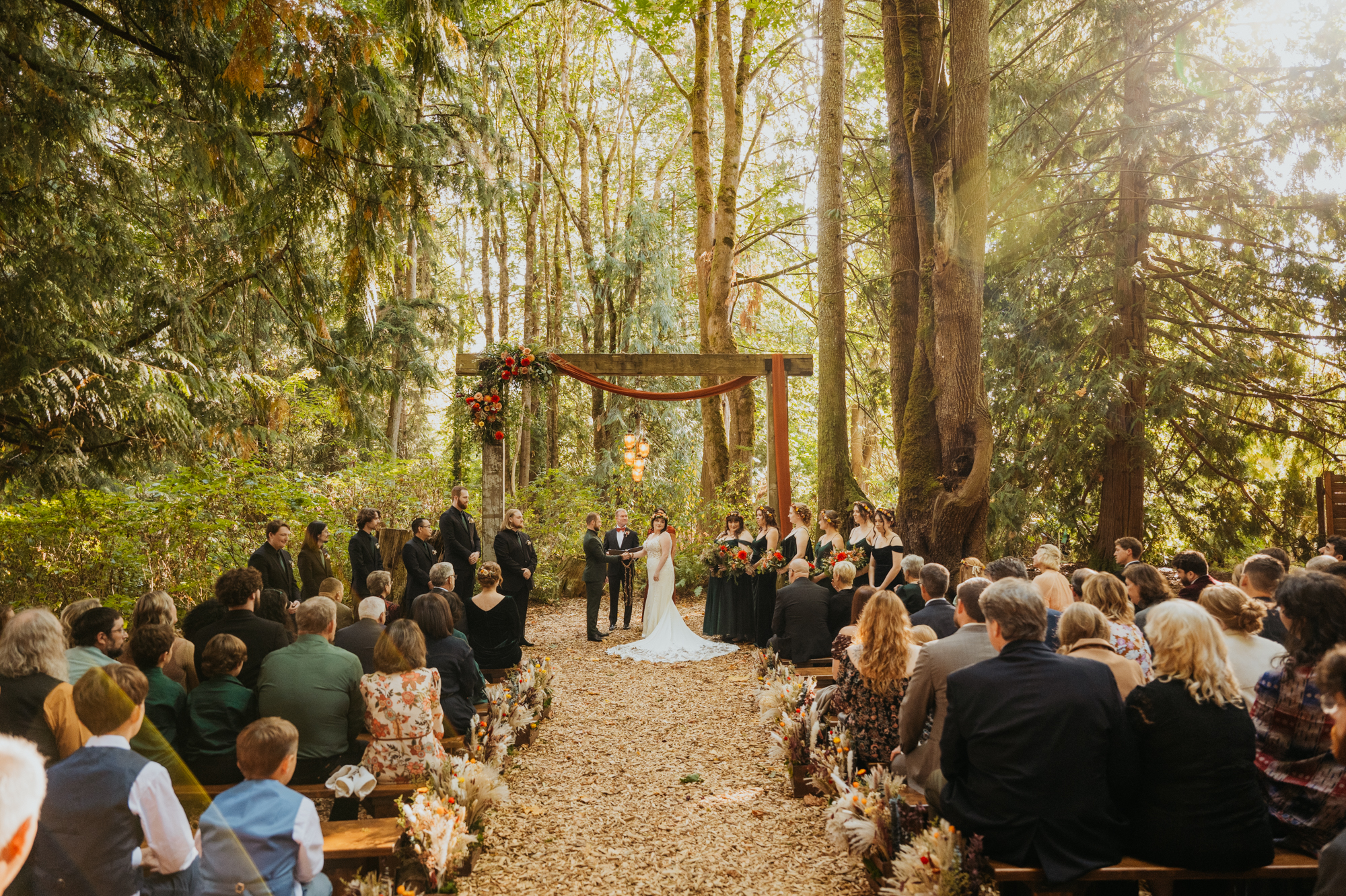 Autumn color wedding ceremony at Twin Willow Gardens.